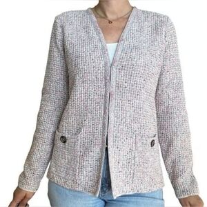 J.Jill Pastel Tweed Jacket Cardigan Sweater Size Large Cotton Blend Preppy